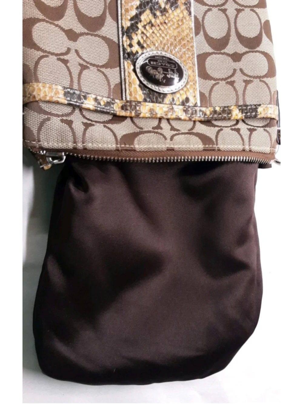COACH-Sutton-Signature Crossbody-Python Trim-Gold Logo Khaki Jacquard #47875